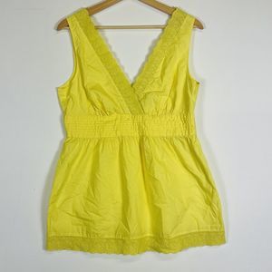 Gap Bright Yellow Cotton Cross Wrap Paisley Lace Shirt‎ Top Blouse Womens Sz 12
